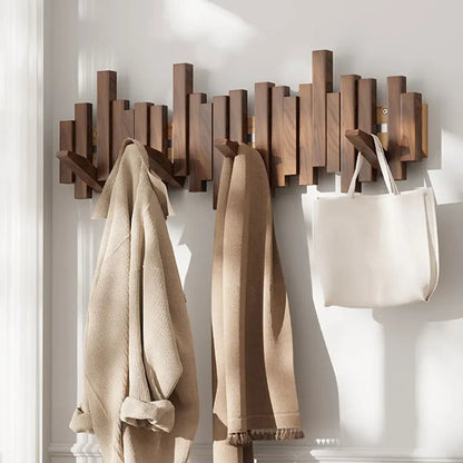 Wandkapstok met Magnetische Opvouwhaken - Scandinavisch Design - 4 tot 10 Haken - Modern Essenhout of Walnoot - Ruimtebesparend Hallway Organizer - Sleutellochophanging