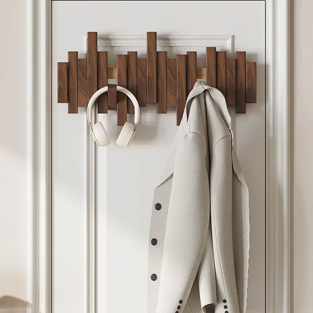 Wandkapstok met Magnetische Opvouwhaken - Scandinavisch Design - 4 tot 10 Haken - Modern Essenhout of Walnoot - Ruimtebesparend Hallway Organizer - Sleutellochophanging