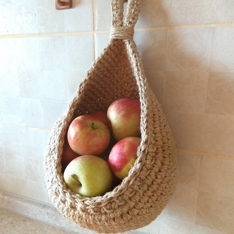 Gevlochten Hangmandjes van Henneptouw – Wandopberging Groenten & Fruit – Handgemaakt Boho Design