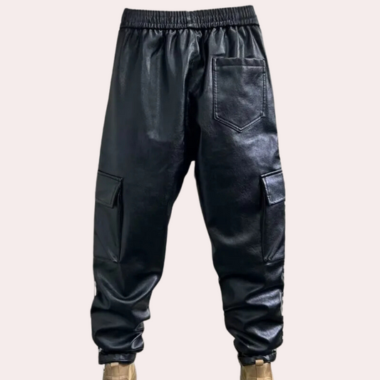 Heren Jogger Broek Kunstleder Comfortabele Cargo Stijl - StudioMarella