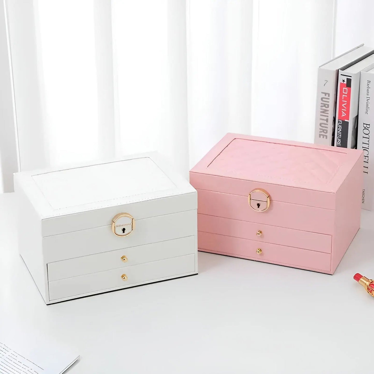 Luxe Sieradenbox met Meerdere Lagen – Elegante Opberger voor Ringen Kettingen Oorbellen – PU Leer – 23x17x13,5 cm