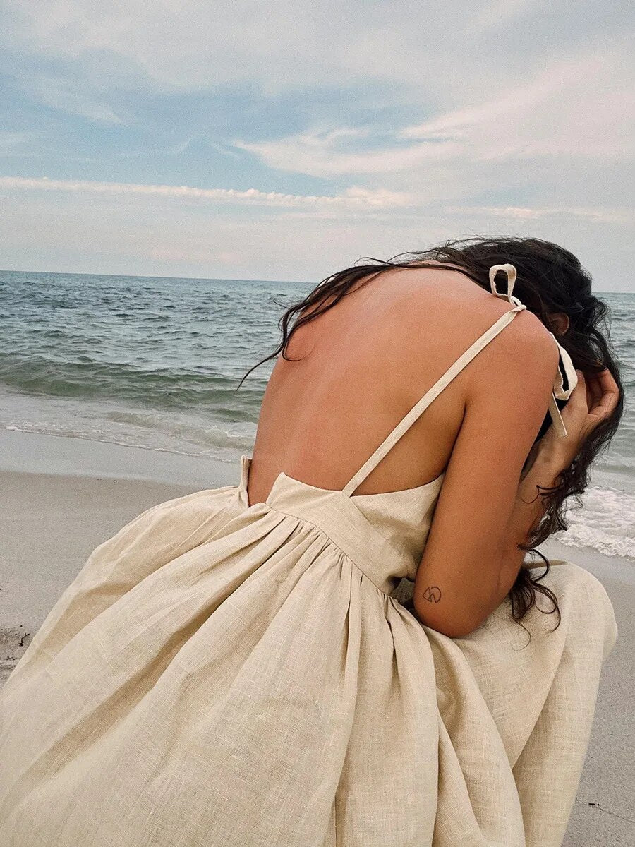 Linnen Zomerjurk Vrouwelijk Losse Fit