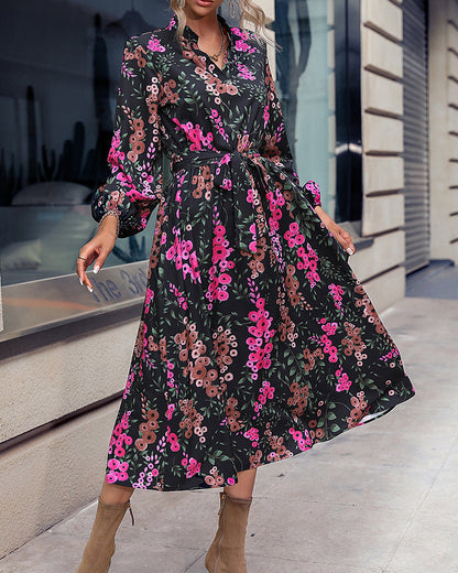 Vrouwelijke Zomerjurk Bloemenprint Blouse Neck Jurk - StudioMarella