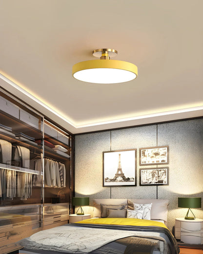 Moderne ronde plafondlamp met goud detail en acryl diffuser – minimalistische semi flush design verlichting voor woonkamer en slaapkamer