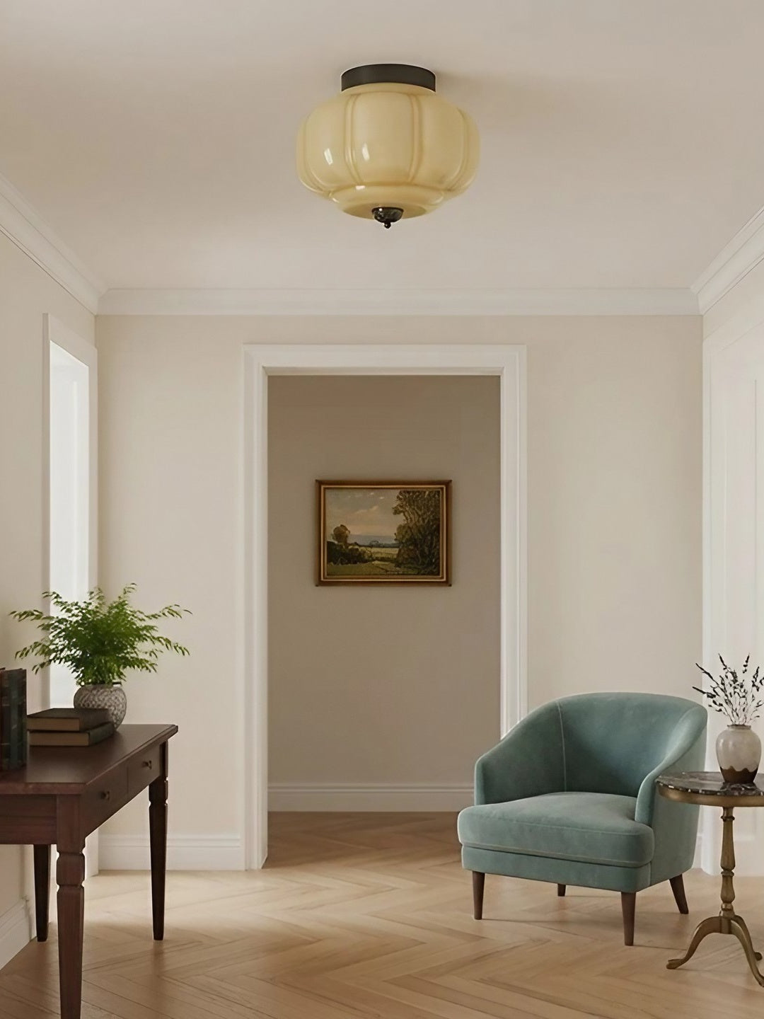 Retro Plafondlamp met Melkglazen Kap – Verfijnde Semi-Flush Mount Verlichting voor Moderne Interieurs