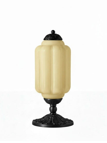 Vintage Glazen Tafellamp met Messing of Zwarte Afwerking