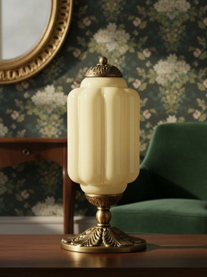 Vintage Glazen Tafellamp met Messing of Zwarte Afwerking