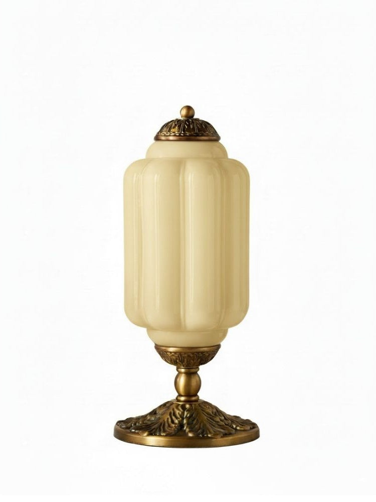 Vintage Glazen Tafellamp met Messing of Zwarte Afwerking