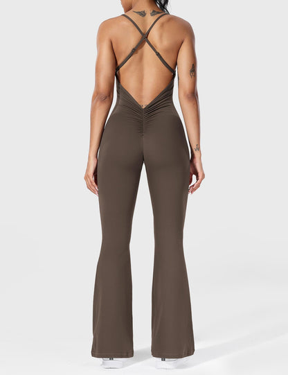 Jumpsuit Zonder Rug Flare Model met Verstelbare Bandjes wordt: Jumpsuit Zonder Rug Flare Maatwerk Verstelbare Schouderbandjes