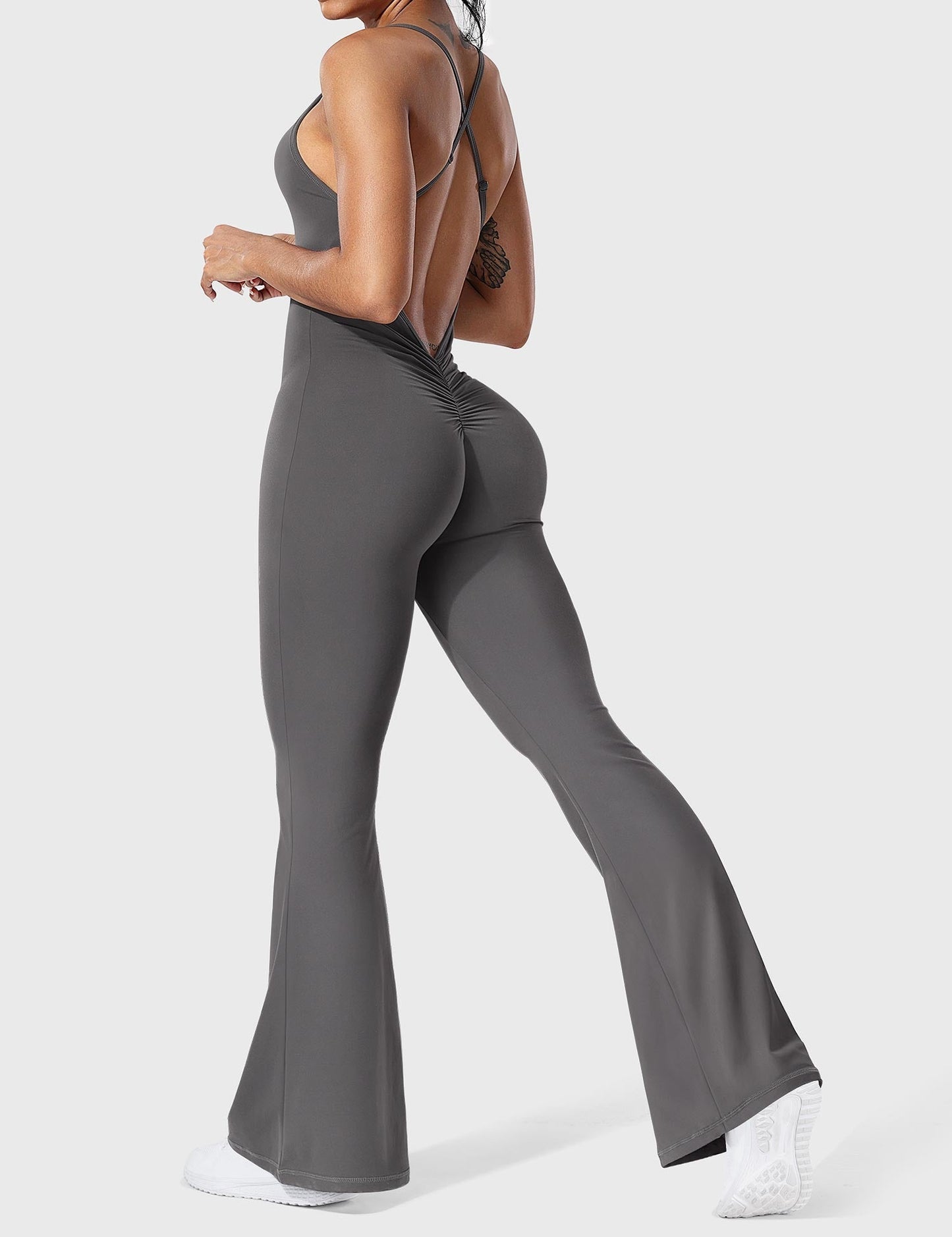 Jumpsuit Zonder Rug Flare Model met Verstelbare Bandjes wordt: Jumpsuit Zonder Rug Flare Maatwerk Verstelbare Schouderbandjes