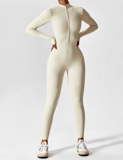Dames Jumpsuit Lange Mouwen met Rits en Staande Kraag