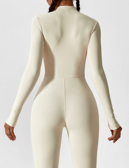 Dames Jumpsuit Lange Mouwen met Rits en Staande Kraag