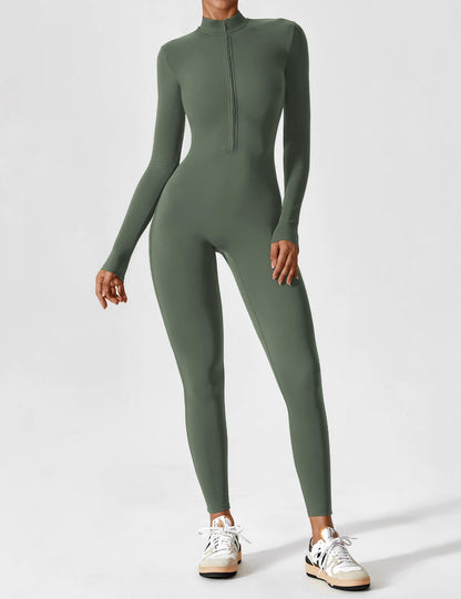 Dames Jumpsuit Lange Mouwen met Rits en Staande Kraag