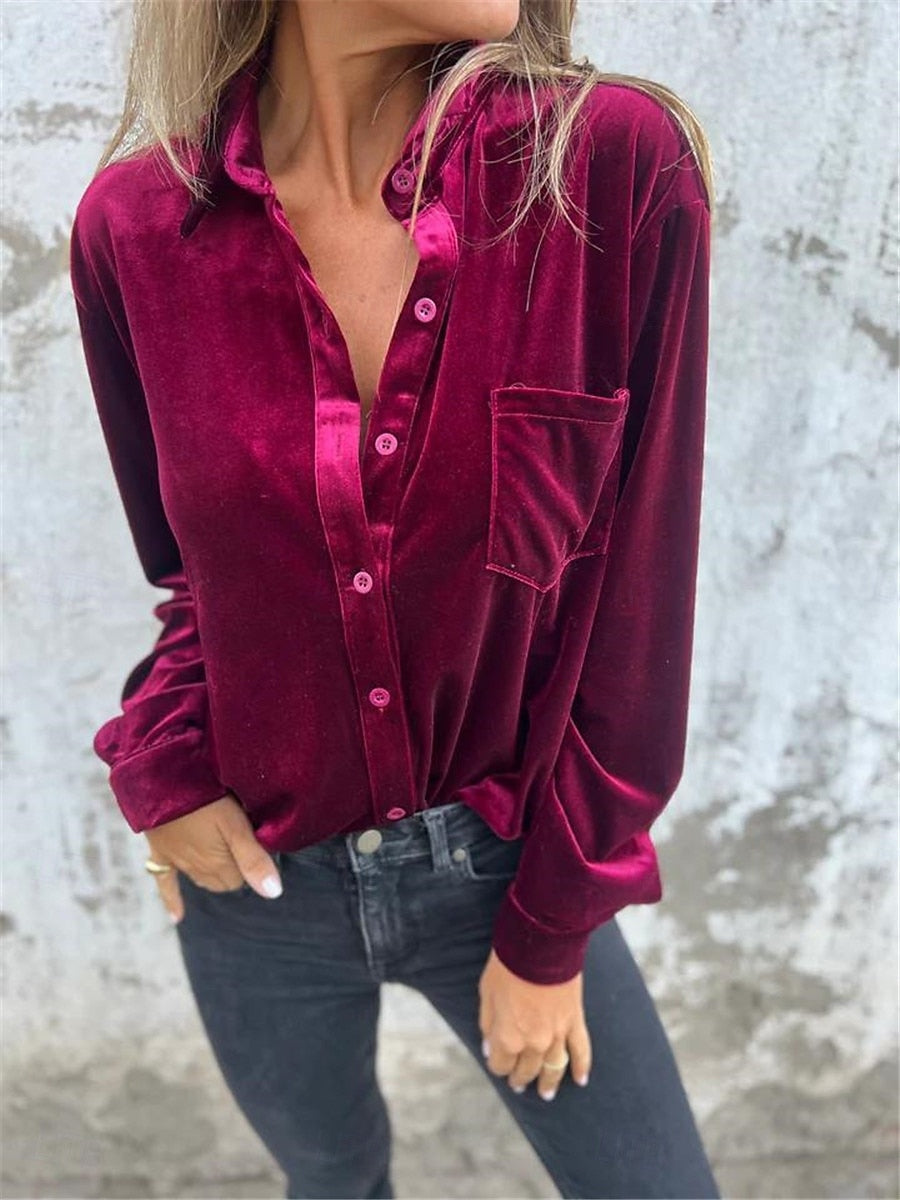 Dames Blouse Fluweel Losse Pasvorm - StudioMarella