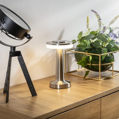 Tafellamp Draadloos Oplaadbaar Dimbaar Metaal LED 3 Lichtkleuren USB-C Goud Zilver Zwart Retro Restaurant Bar Nachtkastje Sfeerlamp Draagbaar