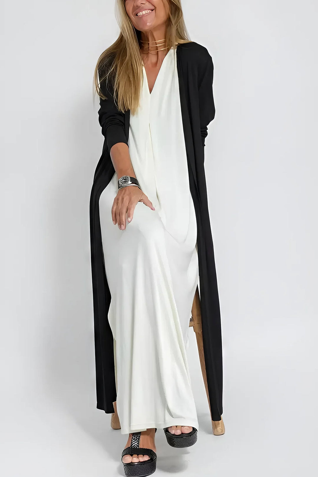 Elegante Lange Jurk met Cardigan Set voor Vrouw