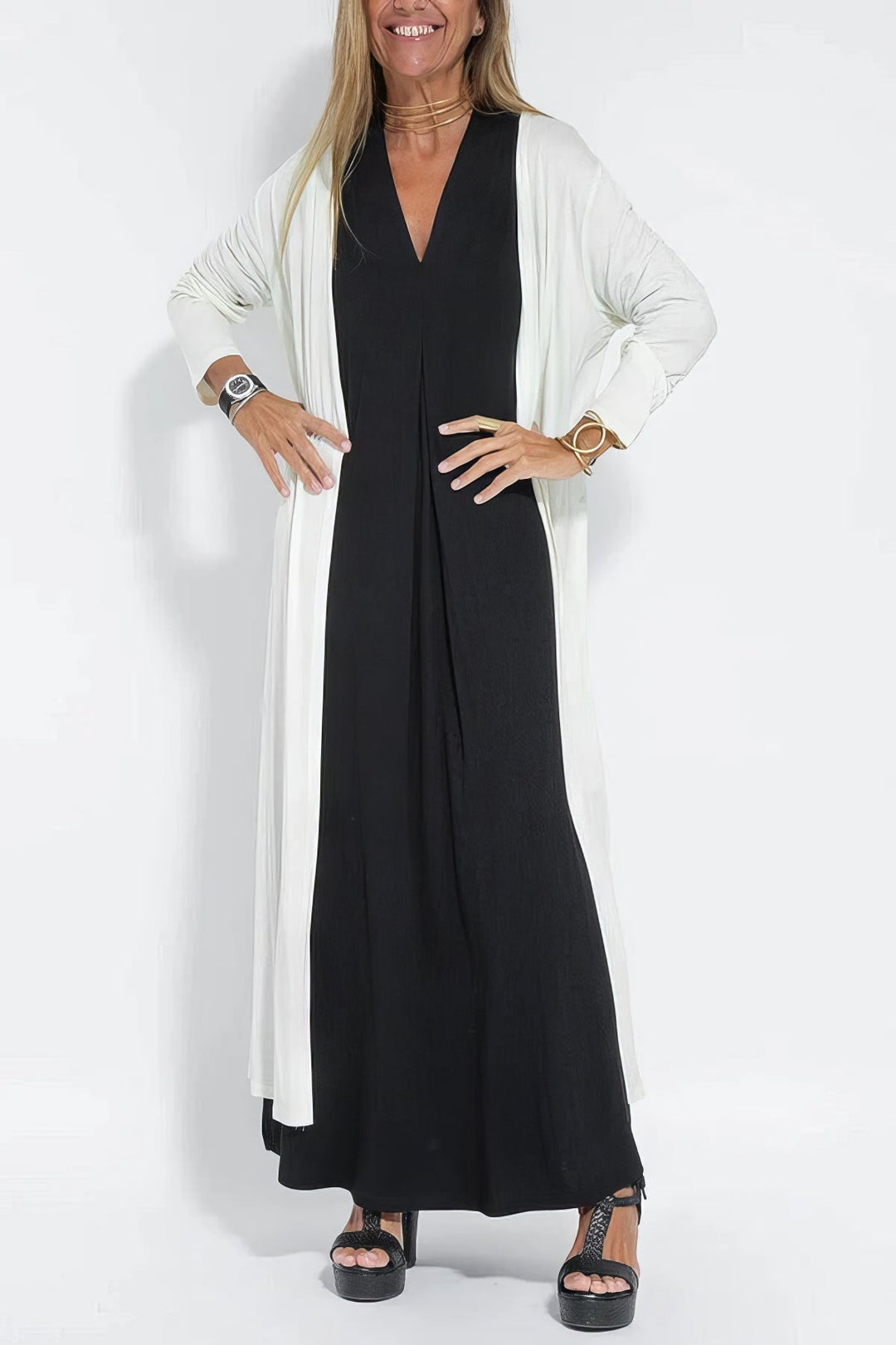 Elegante Lange Jurk met Cardigan Set voor Vrouw