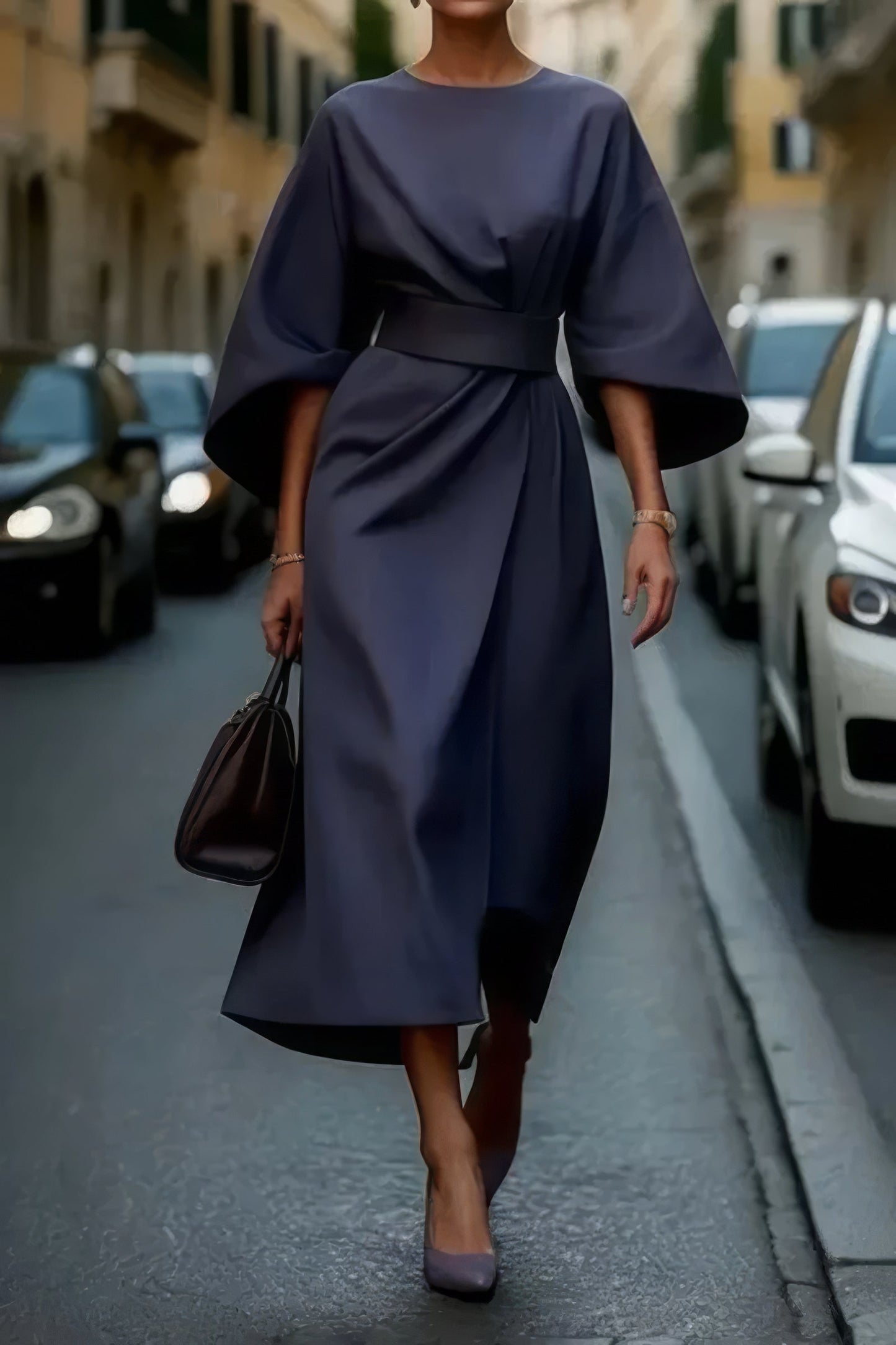 Dames Jurk Pofmouwen Tailleceintuur Elegante Kleding