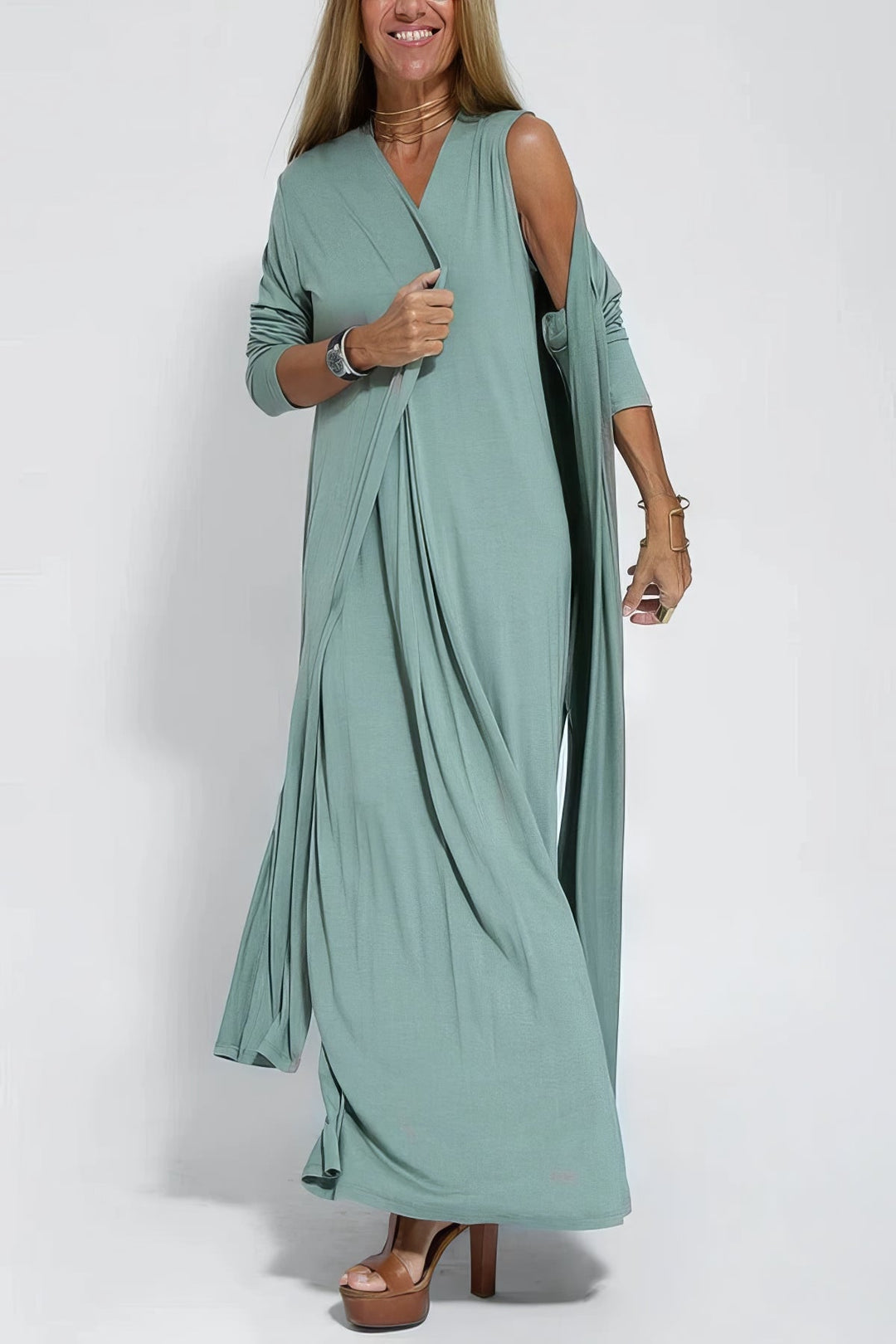 Elegante Lange Jurk met Cardigan Set voor Vrouw - StudioMarella