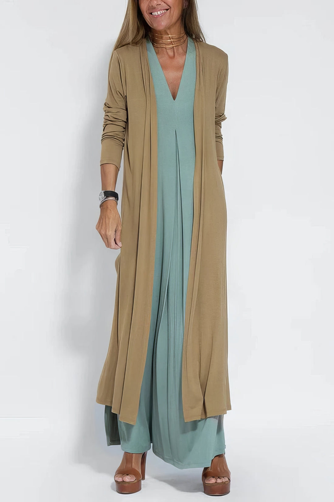 Elegante Lange Jurk met Cardigan Set voor Vrouw