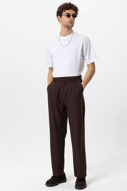 Heren Bruine Baggy Broek Hoge Taille Relaxed Fit