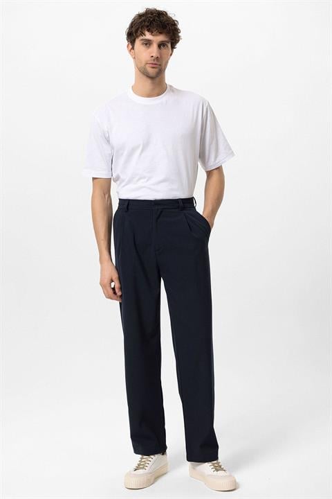 Herenbroek Skinny Fit Marineblauw Hoge Taille