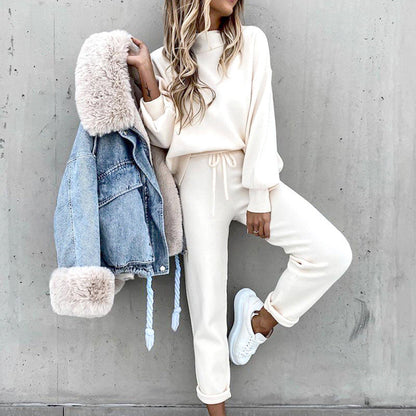 Zachte Dames Loungewear Set Gebreid Warm en Comfortabel