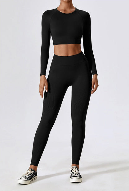 Vrouwelijke Sportset Naadloos Tweedelig Trainingsoutfit → Vrouwelijk Sportoutfit Naadloos Trainingspak Tweedelig