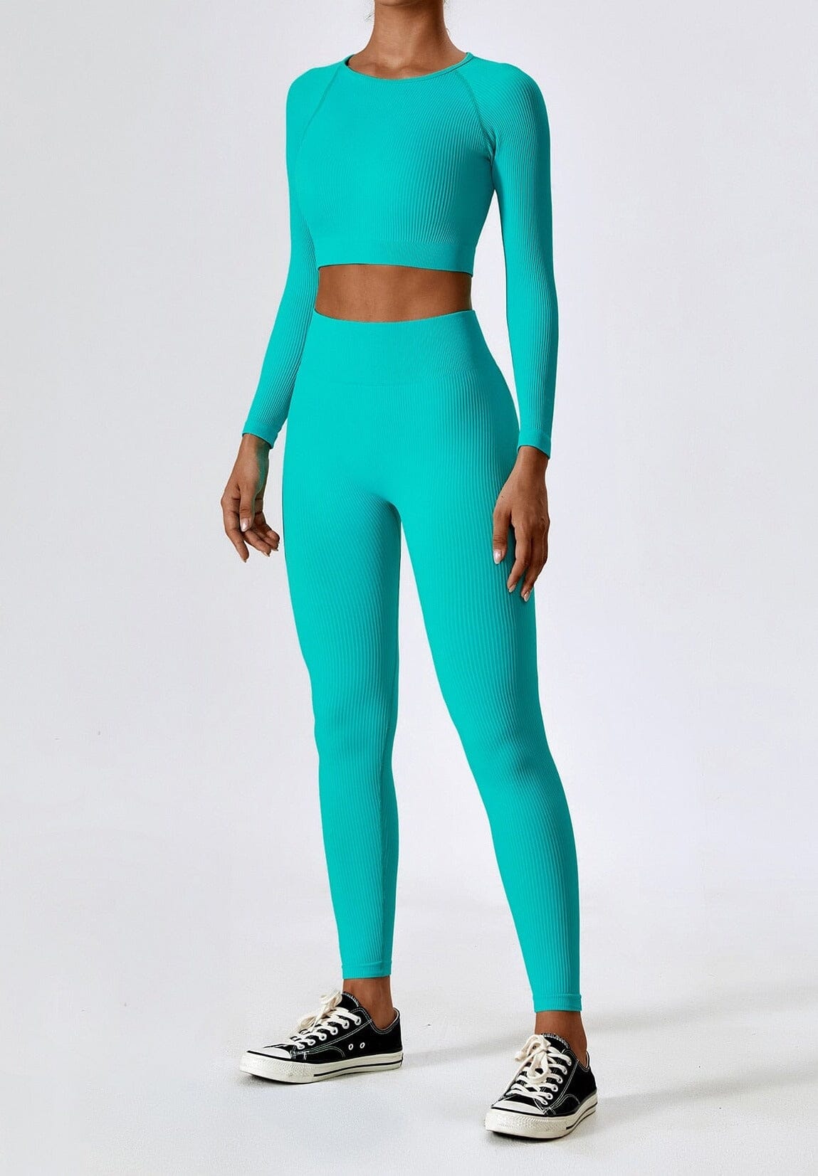 Vrouwelijke Sportset Naadloos Tweedelig Trainingsoutfit → Vrouwelijk Sportoutfit Naadloos Trainingspak Tweedelig