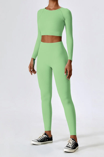 Vrouwelijke Sportset Naadloos Tweedelig Trainingsoutfit → Vrouwelijk Sportoutfit Naadloos Trainingspak Tweedelig