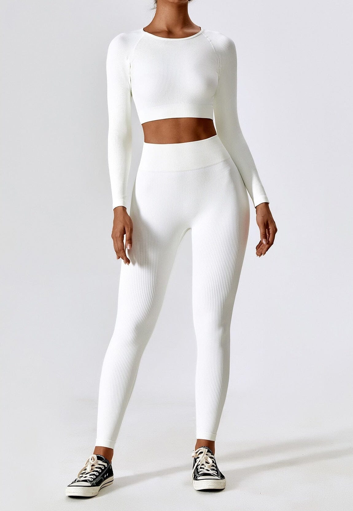 Vrouwelijke Sportset Naadloos Tweedelig Trainingsoutfit → Vrouwelijk Sportoutfit Naadloos Trainingspak Tweedelig