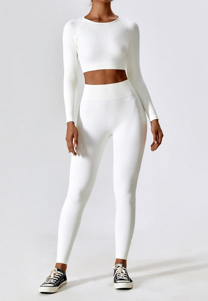 Vrouwelijke Sportset Naadloos Tweedelig Trainingsoutfit → Vrouwelijk Sportoutfit Naadloos Trainingspak Tweedelig