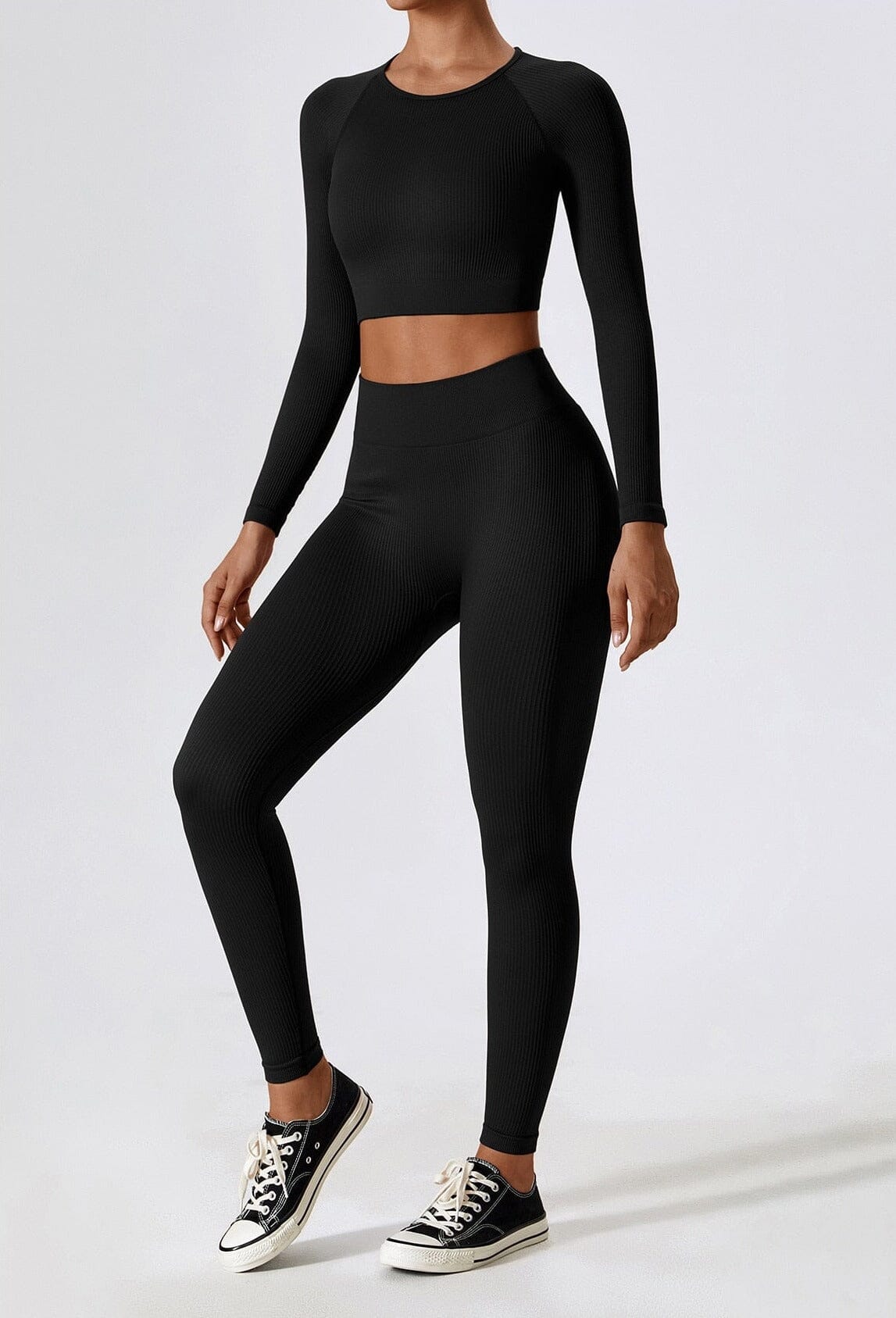 Vrouwelijke Sportset Naadloos Tweedelig Trainingsoutfit → Vrouwelijk Sportoutfit Naadloos Trainingspak Tweedelig