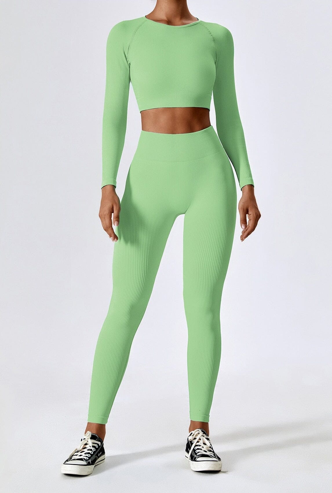 Vrouwelijke Sportset Naadloos Tweedelig Trainingsoutfit → Vrouwelijk Sportoutfit Naadloos Trainingspak Tweedelig