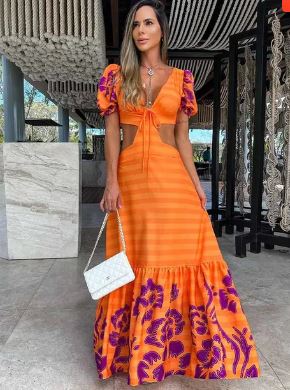 Lange Elegante Jurk voor Vrouw Met Open Taille - StudioMarella