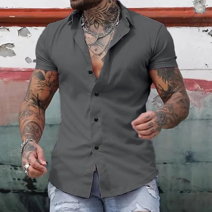 Herenshirt Kort Mouw Slim Fit Modern Design