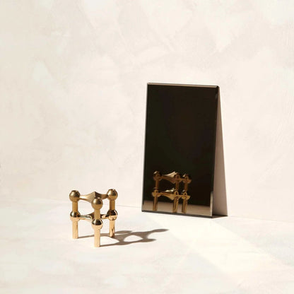 Modulaire design kandelaars set van 3 in massief messing – sculpturale woondecoratie voor tafel en dressoir