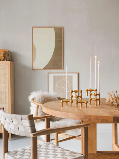 Modulaire design kandelaars set van 3 in massief messing – sculpturale woondecoratie voor tafel en dressoir