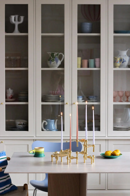 Modulaire design kandelaars set van 3 in massief messing – sculpturale woondecoratie voor tafel en dressoir