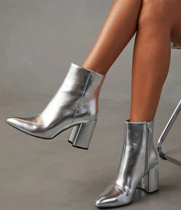 Zilveren Enkellaarsjes voor Dames Glitter Metallic