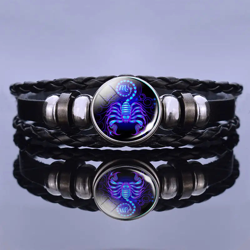 Edelstenen Armband met Sterrenbeeld Symbool Lapis Lazuli Sodaliet Leer Staal Beschermend Spiritueel Sieraad