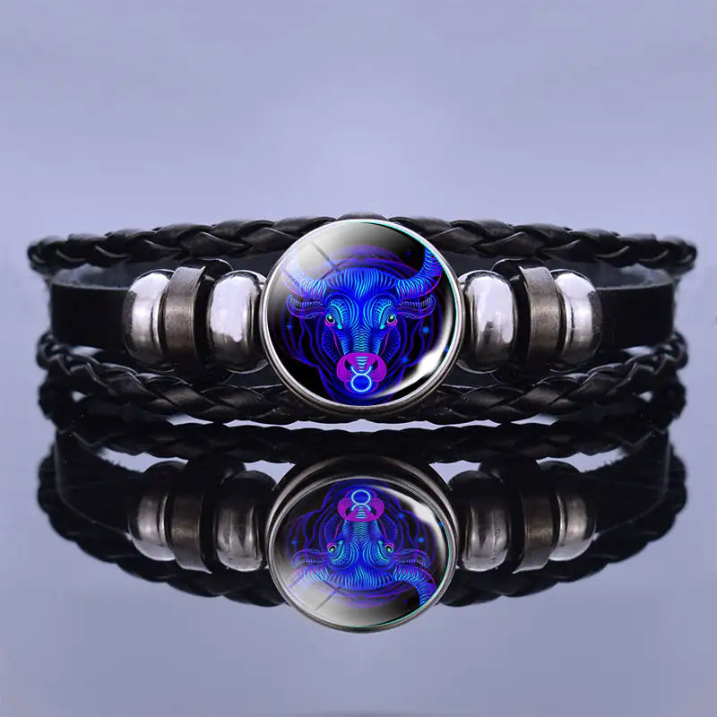 Edelstenen Armband met Sterrenbeeld Symbool Lapis Lazuli Sodaliet Leer Staal Beschermend Spiritueel Sieraad