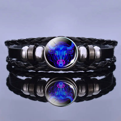 Edelstenen Armband met Sterrenbeeld Symbool Lapis Lazuli Sodaliet Leer Staal Beschermend Spiritueel Sieraad