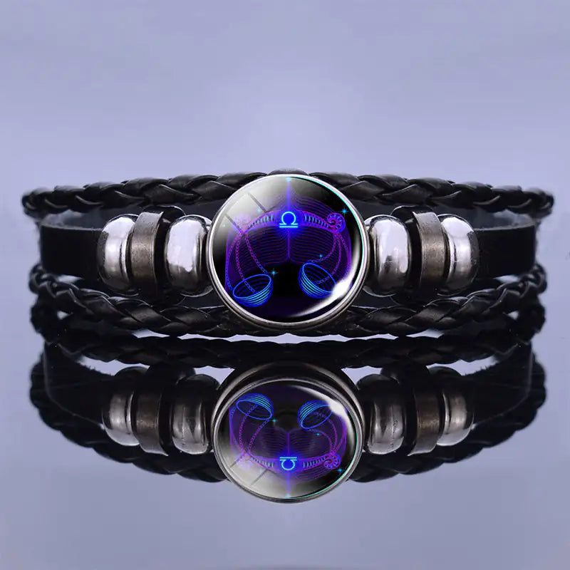Edelstenen Armband met Sterrenbeeld Symbool Lapis Lazuli Sodaliet Leer Staal Beschermend Spiritueel Sieraad