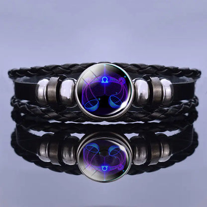 Edelstenen Armband met Sterrenbeeld Symbool Lapis Lazuli Sodaliet Leer Staal Beschermend Spiritueel Sieraad
