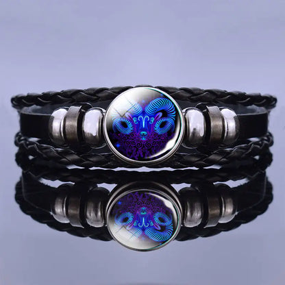 Edelstenen Armband met Sterrenbeeld Symbool Lapis Lazuli Sodaliet Leer Staal Beschermend Spiritueel Sieraad