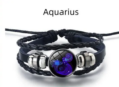 Edelstenen Armband met Sterrenbeeld Symbool Lapis Lazuli Sodaliet Leer Staal Beschermend Spiritueel Sieraad