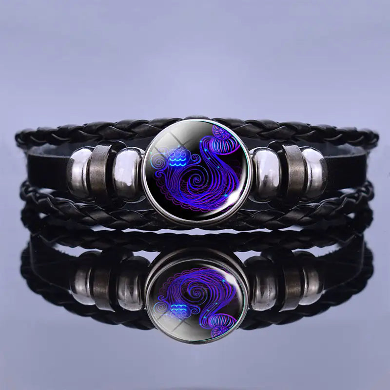 Edelstenen Armband met Sterrenbeeld Symbool Lapis Lazuli Sodaliet Leer Staal Beschermend Spiritueel Sieraad