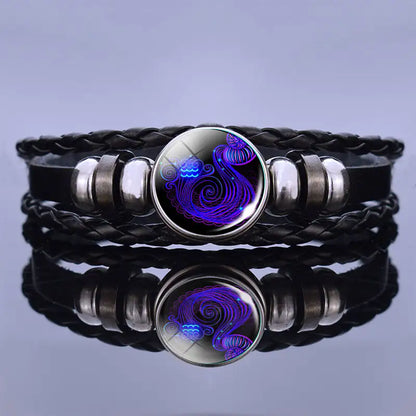 Edelstenen Armband met Sterrenbeeld Symbool Lapis Lazuli Sodaliet Leer Staal Beschermend Spiritueel Sieraad