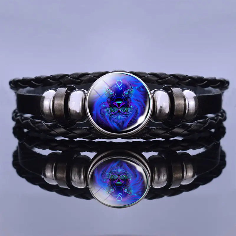 Edelstenen Armband met Sterrenbeeld Symbool Lapis Lazuli Sodaliet Leer Staal Beschermend Spiritueel Sieraad